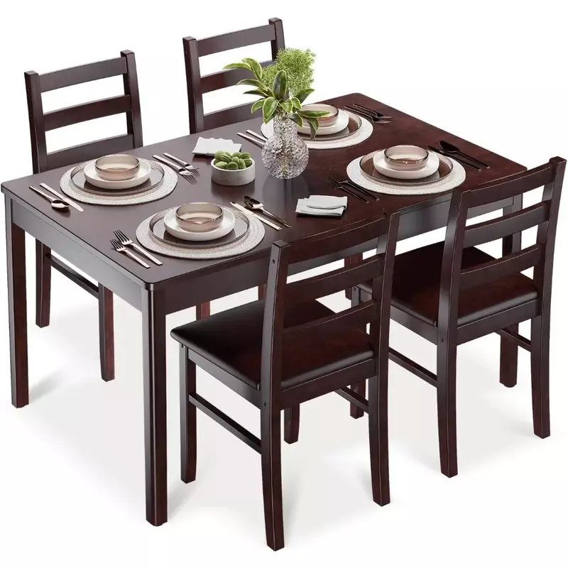 مجموعة طاولة طعام لـ 4 ، طاولة مطبخ صغيرة وكراسي للمنزل والشقة ، مطبخ خشبي من 5 قطع ومطبخ وغرفة طعام