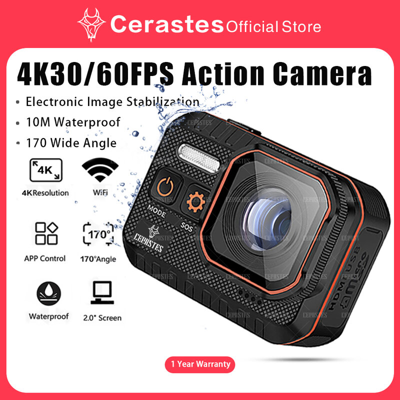 CERASES كاميرا أكشن 4K 60FPS wifi مع جهاز تحكم عن بعد 30 متر مقاوم للماء بزاوية واسعة 170 درجة كاميرا الحركة كاميرا Dash Cam Go Sport Camera pro
