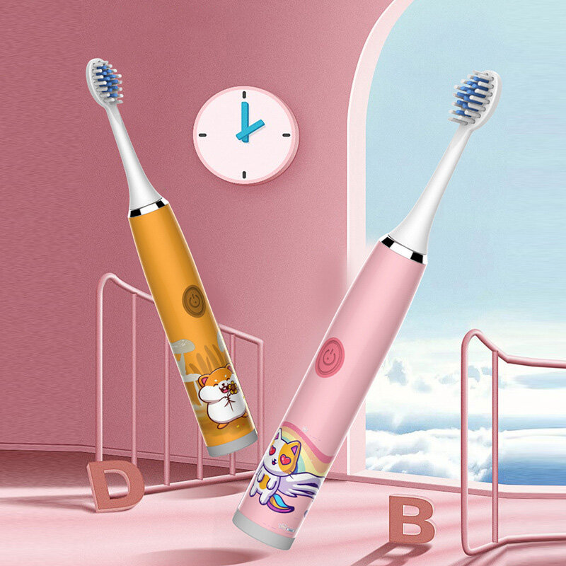 الأطفال فرشاة الأسنان الكهربائية الكرتون الاطفال مع استبدال رئيس بالموجات فوق الصوتية IPX7 مقاوم للماء قابلة للشحن سونيك فرشاة الأسنان