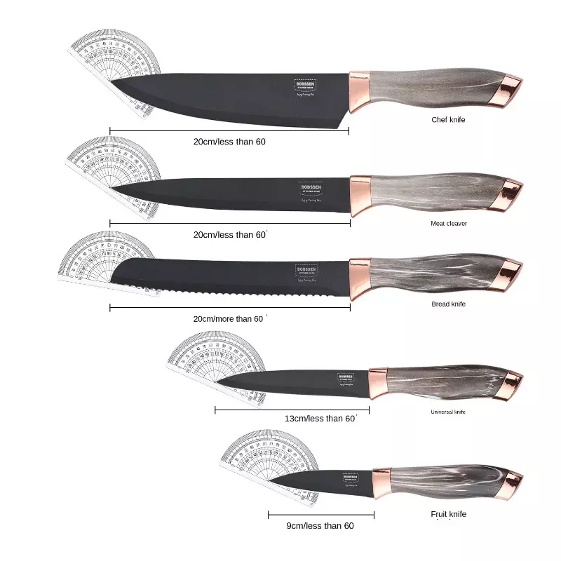 7 قطعة مجموعة سكاكين للمطبخ مع طحن مزورة سكين الطاهي الرخام محكم مقبض أطقم هدايا حامل أداة مع سكين مبراة