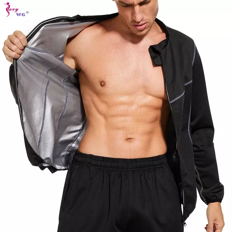 SEXYWG-ملابس رياضية حرارية للرجال ، سترة لتخفيف الوزن ، عرق الجسم المشكل ، بأكمام طويلة ، اللياقة البدنية ، تجريب ، حرق الدهون ، ساونا ، Hot
