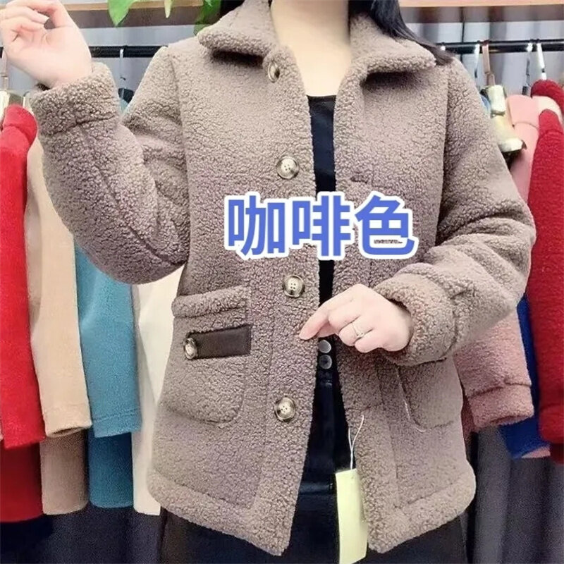 Winter Jacket Velvet Thick Warm Coat Women Lamb Fur Coat Mid-Long Lady's Grain Velvet Loose Coat 2022 New Female Jacket