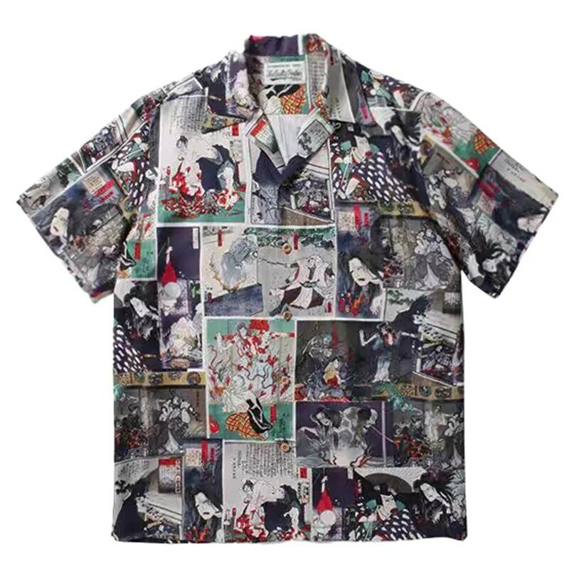 قميص بأكمام قصيرة مع تيشيرتات بطية صدر ، قميص هاواي واكو ماريا ، طباعة عالية الجودة ، قميص هاواي ،