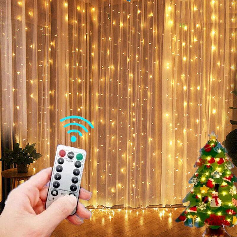 6 متر الستار جارلاند LED سلسلة أضواء عيد الميلاد الديكور التحكم عن بعد عطلة الزفاف الجنية أضواء لغرفة النوم في الهواء الطلق المنزل