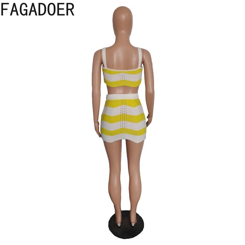 Fagadoer-طقم نسائي مخطط من قطعتين ، صدرية بدون أكمام وتنورات صغيرة ، ملابس شاطئ ، صيف ، جديد