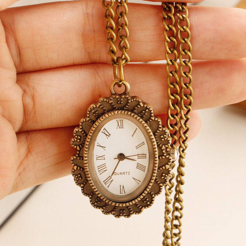 ساعة يد كوارتز نسائية عتيقة ، تصميم مجوهرات ، قلادة ، ساعة جيب ، موضة