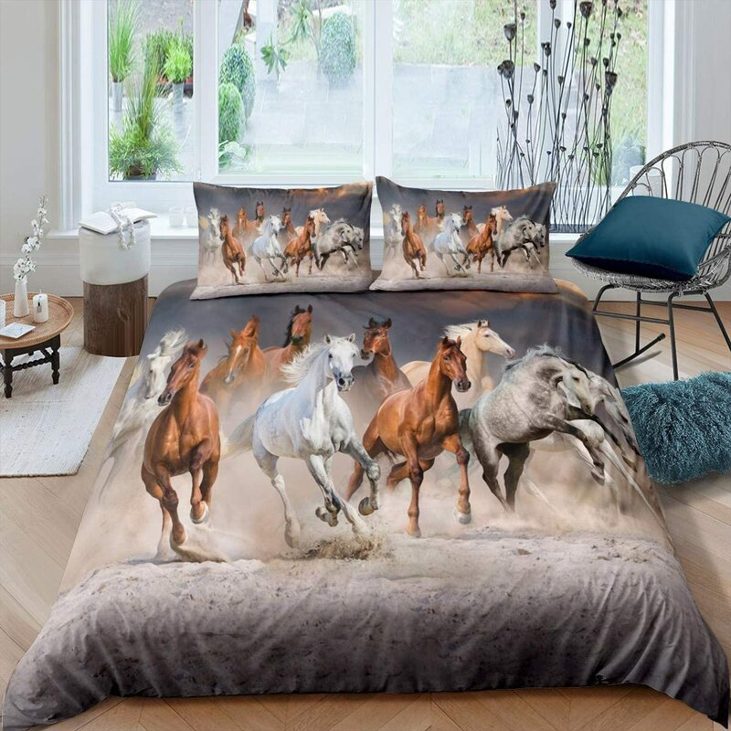 ثلاثية الأبعاد الحصان حاف الغطاء تشغيل الحصان طباعة طقم سرير مزدوج غطاء لحاف مع سستة إغلاق الملك الحجم المعزي غطاء الاطفال الهدايا