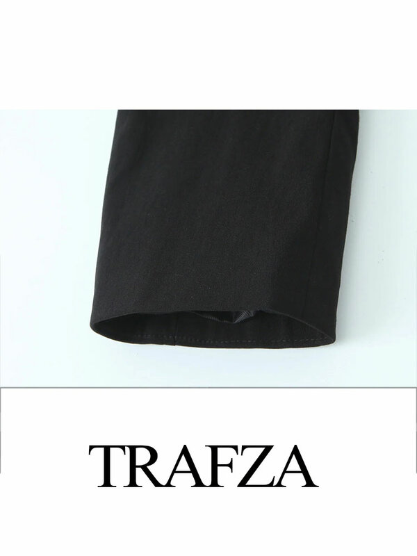 TRAFZA-سراويل نسائية ضيقة عالية الخصر بذيل واسع ، قميص أنيق ، جاكيت جيب قصير ، معطف الموضة ، ملابس الشارع مع سحاب ، طوق