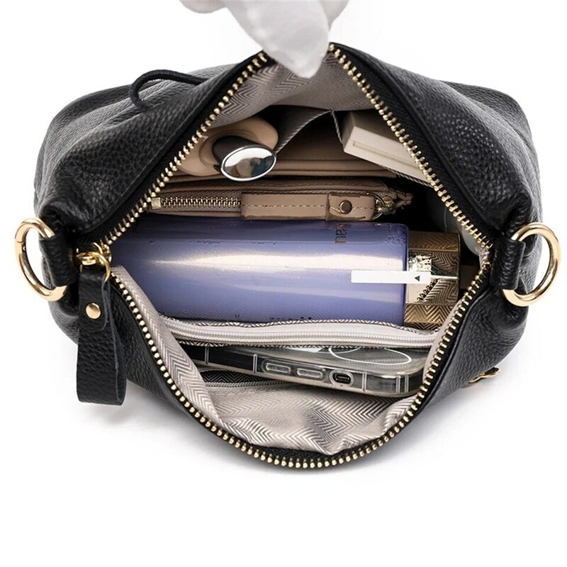 حقيبة كتف فاخرة من الجلد الطبيعي للنساء ، حقيبة يد كروس بودي أحادية اللون ، حقيبة حمل نسائية ، جودة عالية ،