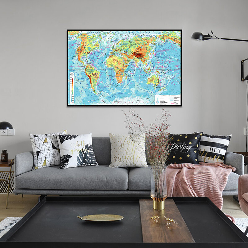 صغيرة الروسية خريطة الجغرافية A1 حجم قماش الرجعية خريطة العالم Unframe خريطة العالم في الروسية مكتب المنزل اللوحة المشارك ديكور فني