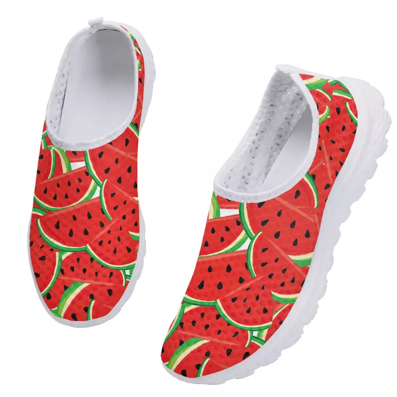أحذية شبكية مريحة بنمط البطيخ ، أحذية بدون كعب مطبوعة بالفاكهة ، أحذية رياضية صيفية خارجية جيدة التهوية ، أحذية غير رسمية ، جديدة