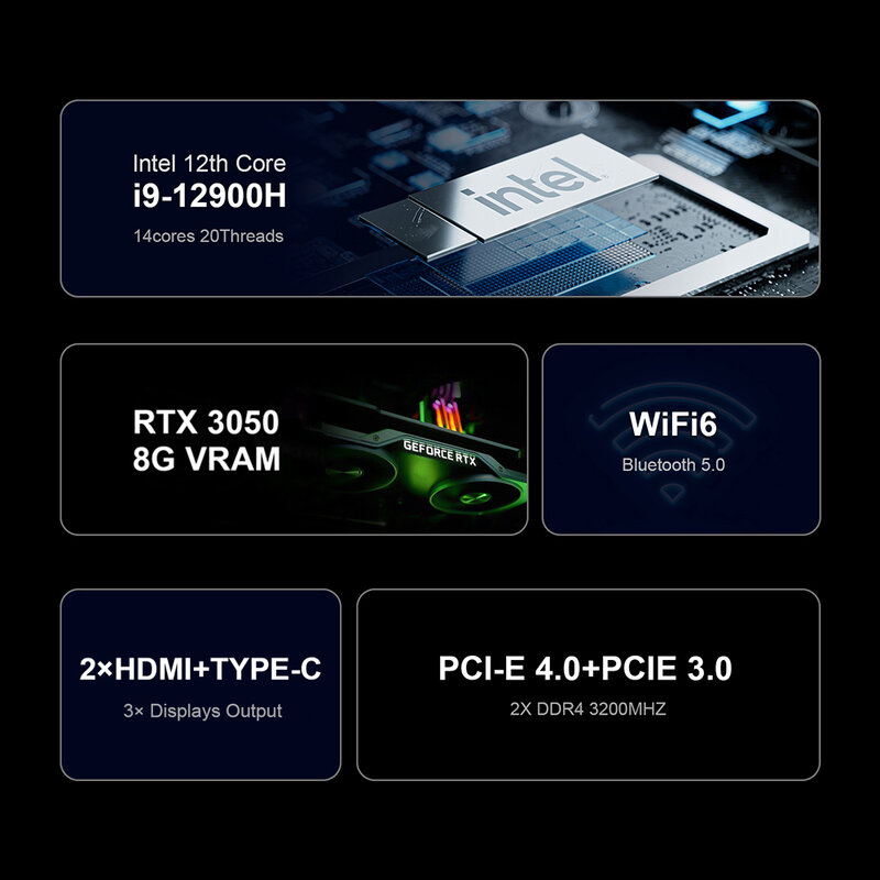 كمبيوتر مكتبي صغير للألعاب ، كمبيوتر شخصي ، Intel Core i9 ، 50G ، i 7 H ، Nvidia RTX3050 ، 8G ، PCIE ، WiFi 6 ، BT5.0