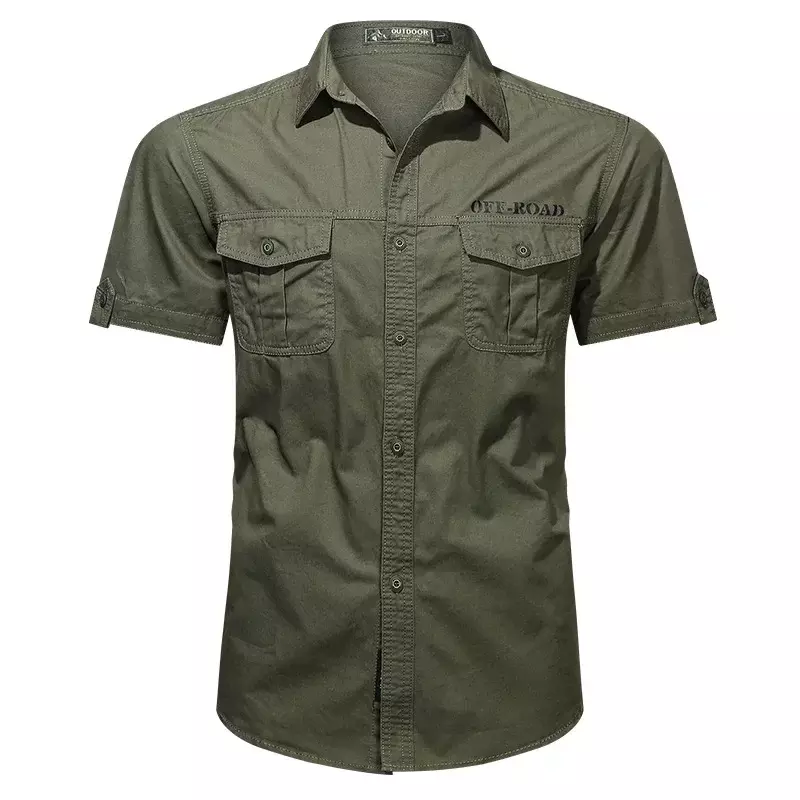 قميص عسكري بأكمام قصيرة للرجال ، قميص قطني رقيق ، متعدد الجيوب ، الترفيه ، الشباب ، قتال الذكور ، في الهواء الطلق ، الأعمال ، الصيف