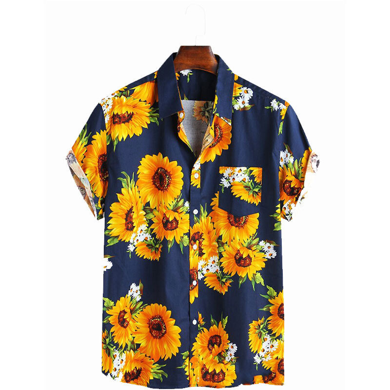 صيف 2022 الطباعة الرقمية قميص الرجال هاواي عادية قصيرة الأكمام التلبيب قميص تنفس الشارع الملابس
