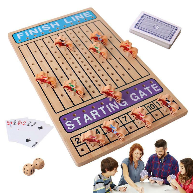 لعبة لوحة سباق الخيل الخشبية مع بطاقات النرد الخيول المعمرة ، ألعاب التحدي ، ألعاب الحفلات الممتعة ، لعبة العائلة ، اللعب التفاعلي