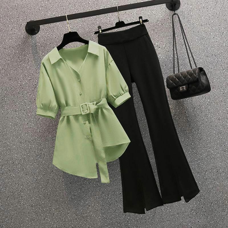 قميص التخسيس والسراويل غير الرسمية للنساء ، طقم من قطعتين ، النسخة الكورية ، الموضة والمزاج ، الربيع/الصيف