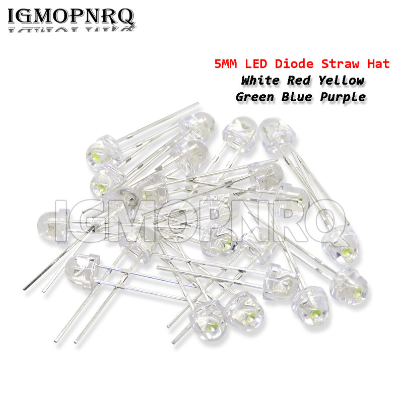 100PCS straw hat 5MM LED diode white red green blue yellow purple transparent light emitting diode brand new
