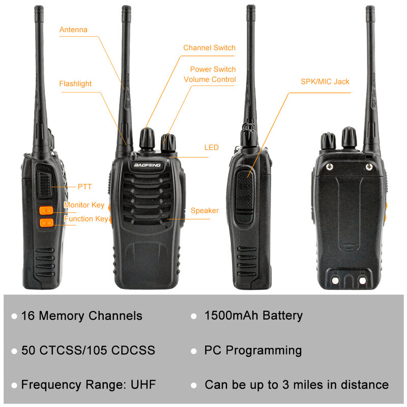 2 ، جهاز اتصال لاسلكي باوفينج p470 mr قنوات 16 400-MHz ترخيص راديو مجاني مع شاحن USB وسماعة أذن