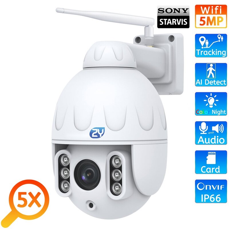 New 20X Zoom 5MP Wifi PTZ Surveillance Camera Outdoor Full Color Night Human Tracking Wireless Speed Dome Metal Security Camera