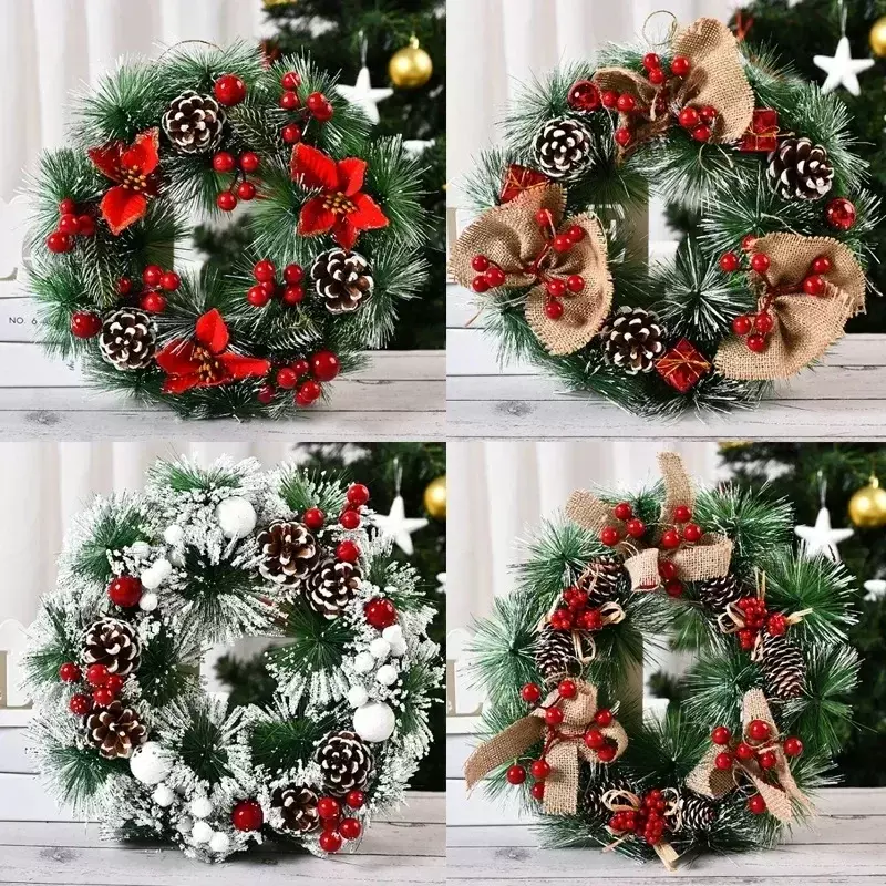 اليدوية عيد الميلاد اكليلا من الزهور الحلي ، محاكاة زينة الباب ، السنة الجديدة ، عطلة ، 1 قطعة