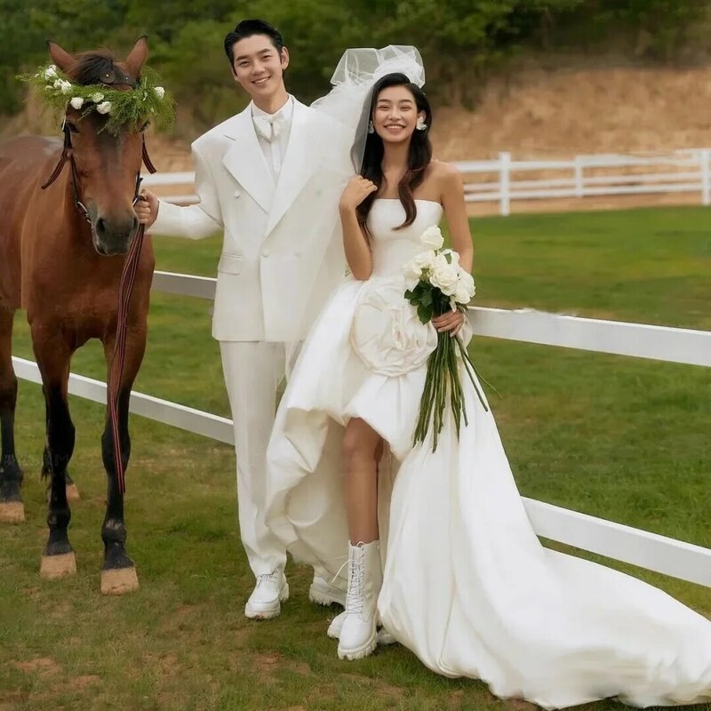 XPAY-حمالة فساتين زفاف خط ، مصنوعة حسب الطلب ، الكشكشة ، ثوب الزفاف الشاطئ ، جولة التصوير الفوتوغرافي ، عالية ، منخفضة ، كوريا