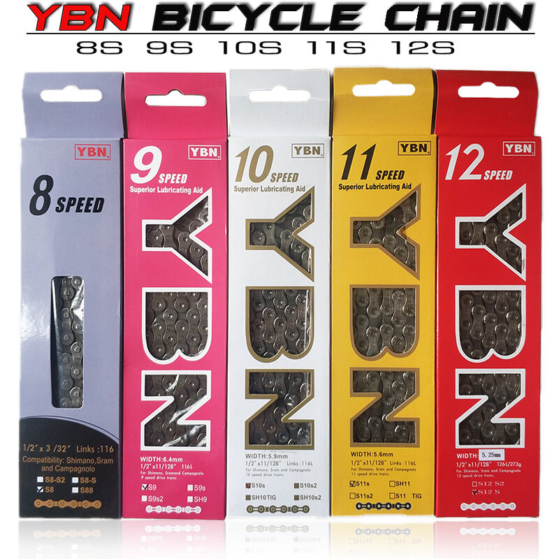 سلاسل الدراجة الجبلية من YBN سلاسل للدراجات الجبلية بمقاسات 11 سرعة سلسلة للدراجات مجوفة وبها 116 وصلة فضية S11S S12S لـ M7000 XT