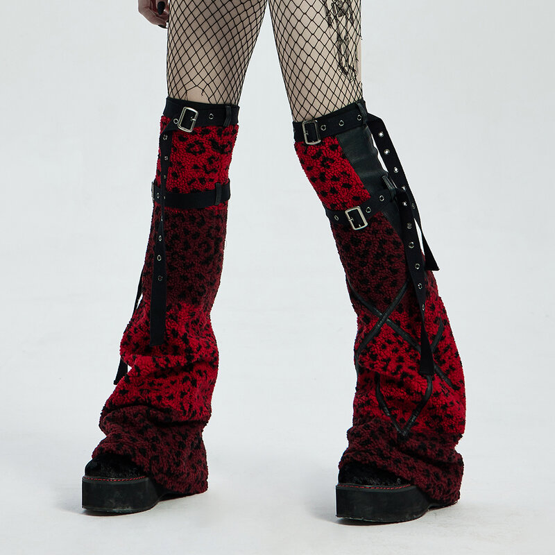 PUNKRAVE Women's Leg Sleeve Punk Leg Sleeve Fashion Girls Leopard Cashmere Adjustable Stage Performance Music Rock Leg Sets
