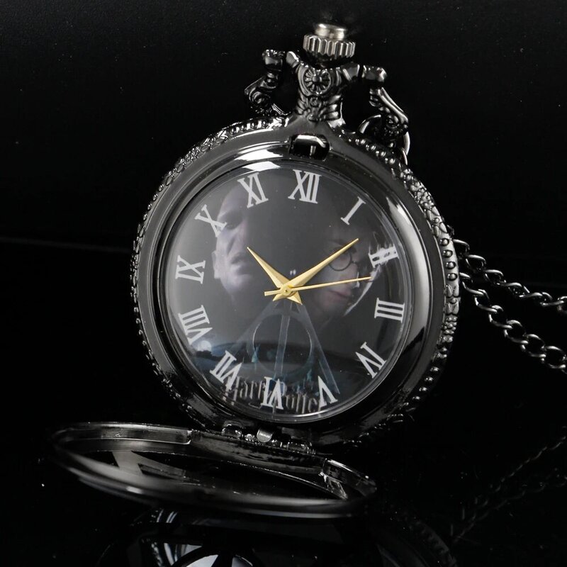 الرجعية الأسود مثلث الجوف ساعة جيب كوارتز كلاسيكي الرجال النساء قلادة قلادة فوب ساعة هدايا للأطفال الرجال