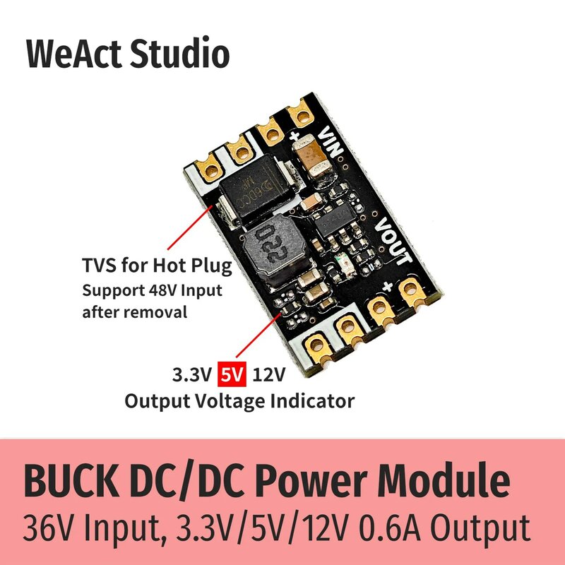 WeAct-Buck وحدة الطاقة ، تنحى ، ماكس الحالي ، 3.3 فولت ، 5 فولت ، 12 فولت ، الناتج 0.6A ، 36 فولت ، تيار مستمر