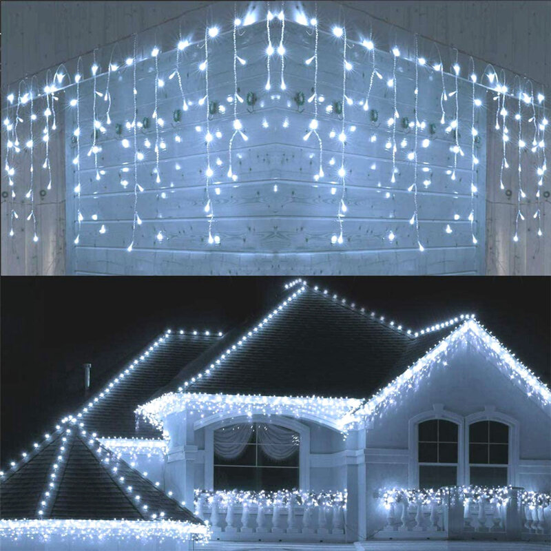 مقاوم للماء 8 طرق LED جليد الستار سلسلة أضواء في الهواء الطلق للاتصال 5 متر عيد الميلاد الجنية أضواء جارلاند للحزب حديقة ديكور