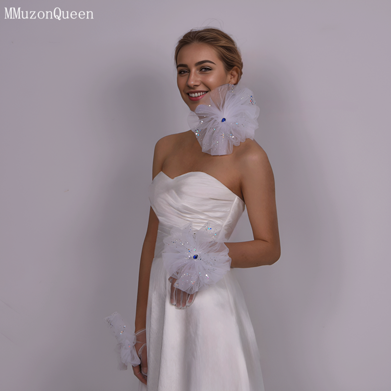 قلادة عنق MMQ مع حجاب زهور كبير للنساء ، حبل قابل للتعديل ، سلسلة شبكية ، مجوهرات عنق نسائية للحفلات ، تخصيص ، أبيض ، MA03