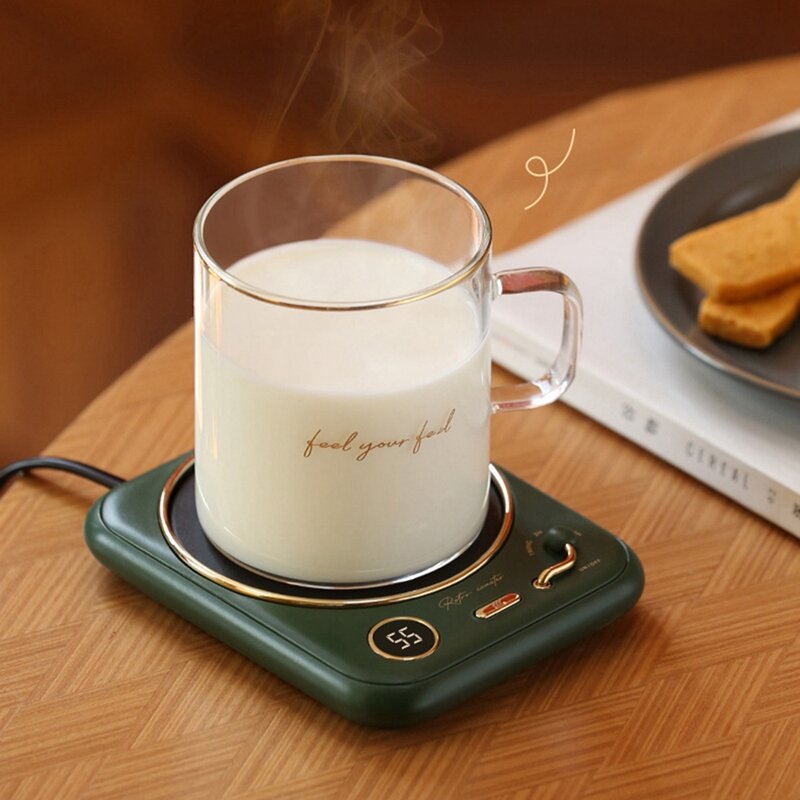 سخان فنجان قهوة بدرجة حرارة ثابتة ، قاعدة تسخين فنجان قهوة ، عرض رقمي لتعديل درجة الحرارة ، قابس أخضر لنا