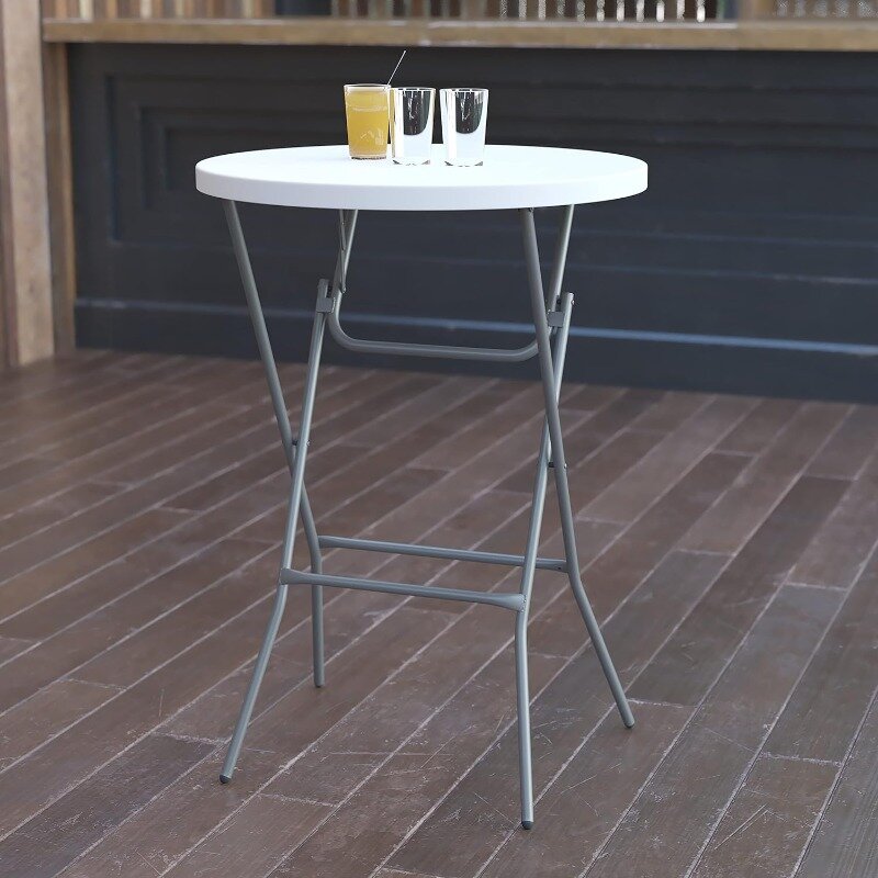 طاولة بار مستديرة قابلة للطي ، أثاث خارجي ، ارتفاع عمود بلاستيكي ، جرانيت أبيض ، مجموعة من 4