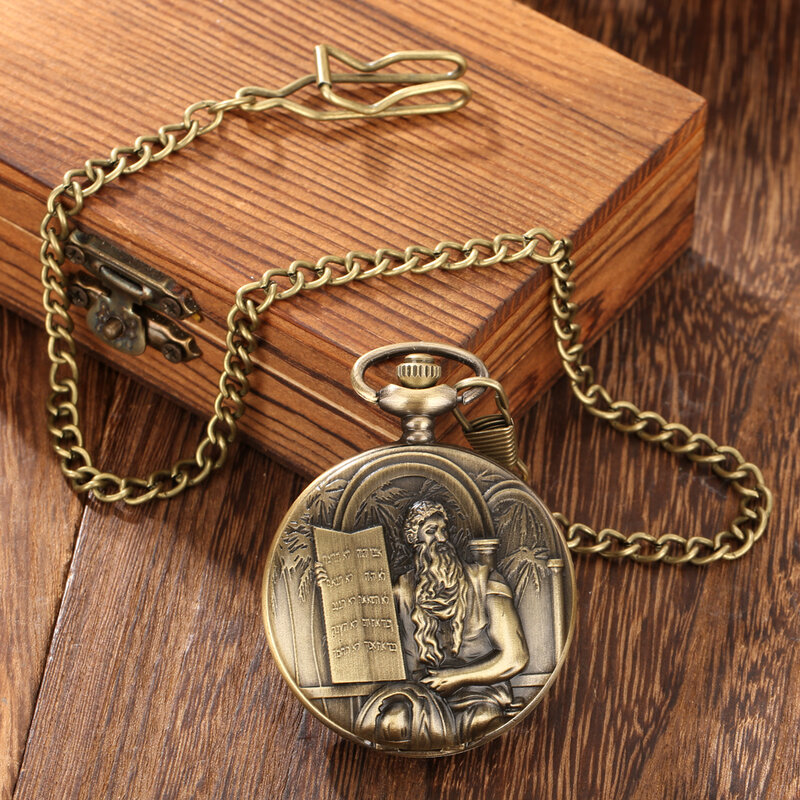 العتيقة برونزية الدينية ريترو يسوع الكتاب المقدس تصميم خمر كوارتز ساعة الجيب قلادة الساعات قلادة سلسلة جيب ساعة الرجال