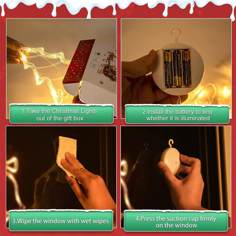 YOUZI-LED مصاصة مصباح لعيد الميلاد نافذة معلقة ، السوبر مشرق ، وتوفير الطاقة ، أضواء الديكور عطلة ، مجموعة 3 قطعة
