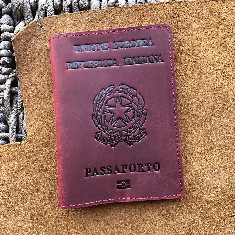 حامل جواز سفر إيطالي شخصي ، جلد طبيعي ، قابل للطي ، متين ، اسم ، عمل ، أصلي
