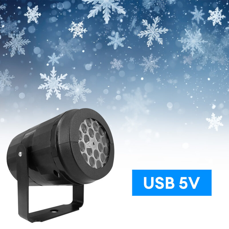USB ندفة الثلج عيد الميلاد العرض أدى أضواء خرافية لغرفة النوم الدورية ديناميكية مصباح الإسقاط الثلج الأبيض داخلي لقضاء عطلة
