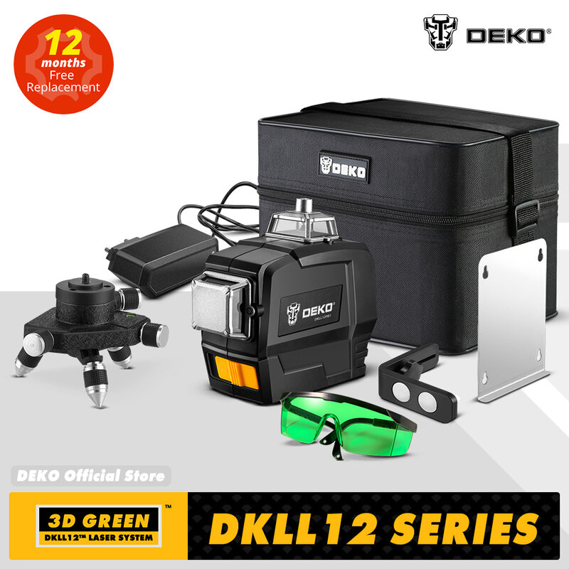 سلسلة DEKO DKLL12 أدوات بناء احترافية لمستوى الليزر 12 خط أخضر للتسوية الذاتية 360 4D حامل ثلاثي القوائم القوي للقياس