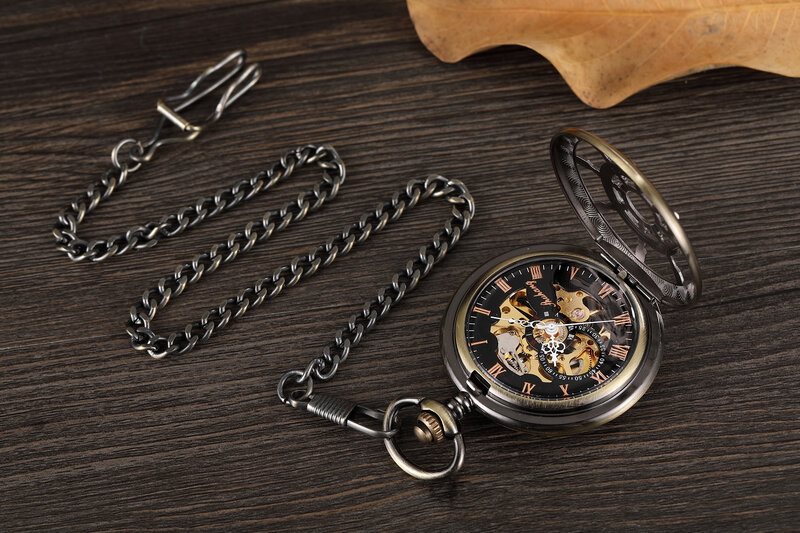 ساعة الجيب الميكانيكية الفاخرة خمر الرجال هدية عيد الميلاد الرجعية اليد لف حركة الأرقام الرومانية عرض دليل الجيب ساعة