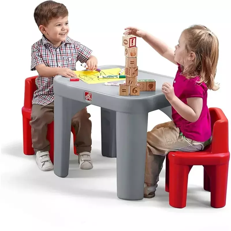 مجموعة طاولة وكرسي للأطفال ، طاولات نشاط للأطفال ، فنون وحرف يدوية ، رمادي وأحمر ، عمر 2 + قديم ، غرفة لعب