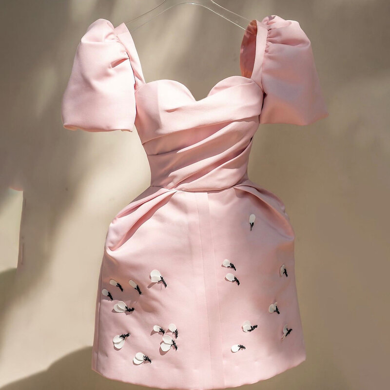 جديد أنيقة مزاجه فستان صغير المرأة الجنية نفخة الأكمام الوردي ثلاثي الأبعاد توتو فستان الحلو نمط