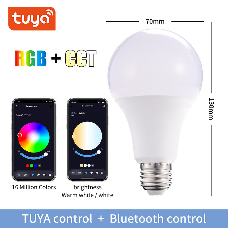 Tuya بلوتوث شبكة الذكية LED لمبة إضاءة 20 واط E27 B22 RGB مصباح اللون تغيير Lampada RGB + واط WW ديكور المنزل AC85-265V شبكة بوابة