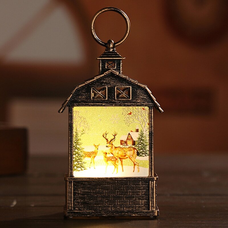 عيد الميلاد مخزن الحبوب شكل منزل LED شنقا فانوس سانتا نمط ضوء شمعة