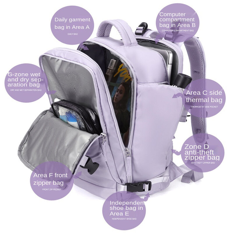 35L حقيبة سفر متعددة الوظائف حقيبة الكتف حقائب النساء مقاوم للماء USB شحن محمول على ظهره mochilas مع جيب الأحذية