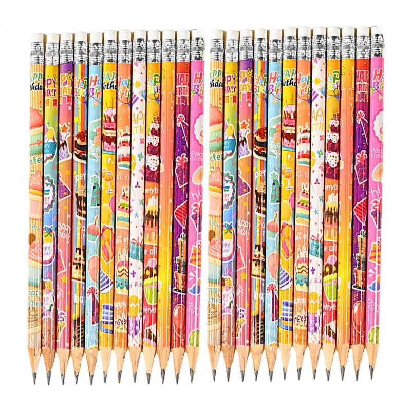 أقلام الرصاص نمط الرسوم المتحركة لطيف للأطفال ، أقلام المعلم ، متعة ، عيد ميلاد احتفالي ، أقلام رصاص خشبية مع محايات علوية ، 24 قطعة