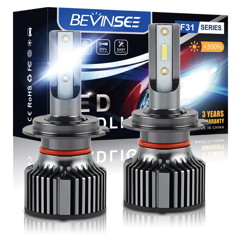 أضواء Bevinsee-LED للسيارة ، لمبة مصباح السيارات ، H7 ، H4 ، H11 ، H1 ، H3 ، H8 ، HB3 ، 9005 ، HB4 ، 9006 ، 12 فولت ، 24 فولت ، 6000K ، 8000K, H9, H13, 880, 881