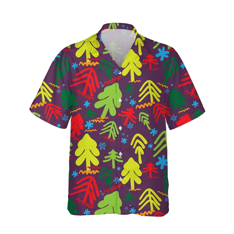 قميص بنمط شجرة جوز الهند للرجال ، قمم مطبوعة ثلاثية الأبعاد ، زر بياقة ، قميص أساسي أمامي ، أكمام قصيرة ، ملابس مطبوعة نباتية