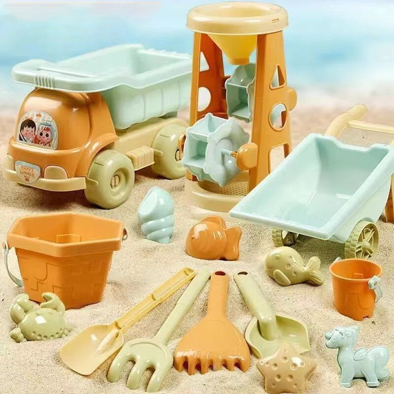 لعب الأطفال في الهواء الطلق الشاطئ متعة مجرفة قالب الشاطئ دلو مجموعة تخزين الرمال حفر أداة دلو هدية للأطفال الرمال اللعب الرمال