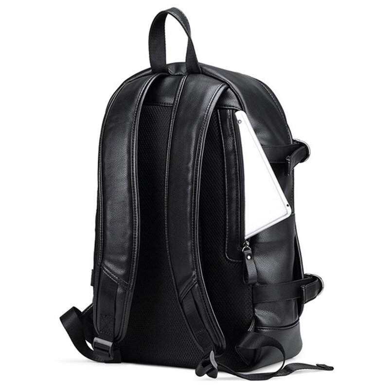 حقيبة ظهر جلدية PU مضادة للماء للرجال ، شحن USB خارجي ، حقيبة سفر عصرية ، حقيبة مدرسية غير رسمية ، حقيبة كتب الكتف ، أسود