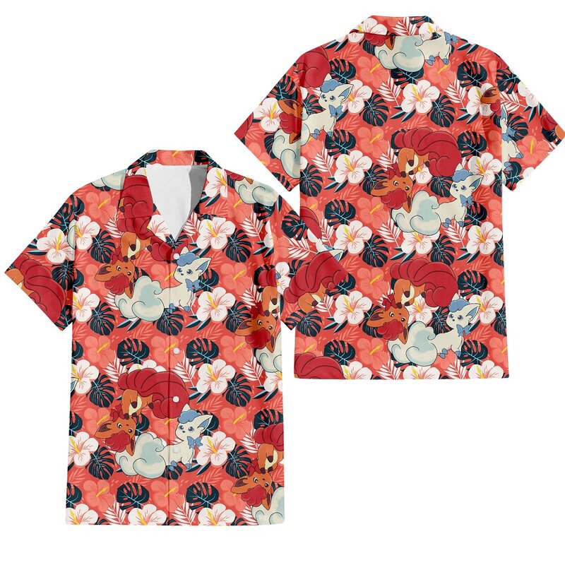 الرجال أنيمي نمط قميص بأكمام قصيرة ، الكرتون الحيوان نمط الطباعة ، المتضخم هاواي ، الأصلي Harajuku الملابس ، الصيف